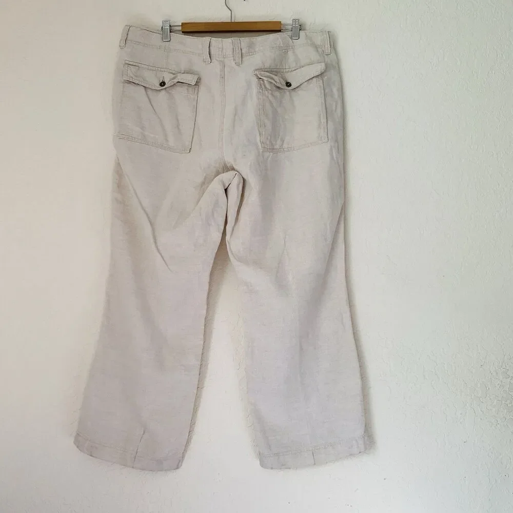 Old Navy Loose 100%‎ Linen Pants Mens 38x30 Beige Straight Flat Front Beach Y2K